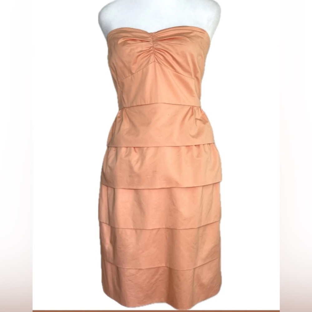 J. Crew Strapless tiered short dress peach melon size 4 princess party boning